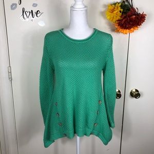 HAIKU SWEATER OPEN MESH ROLLED HEM SHARK BITE SZ S
